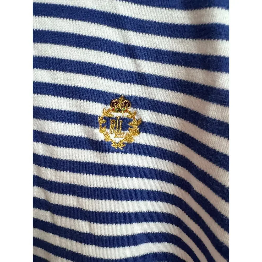 Lauren Ralph Lauren Polo Shirt Men's Large Short Sleeve White and Blue Stripes